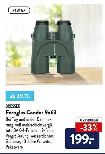 Aldi Nord Bresser Fernglas Condor 9x63 Angebot