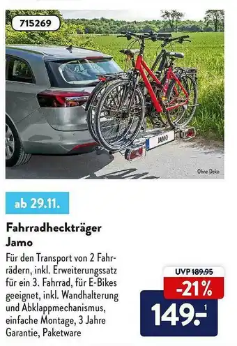 Aldi Nord Fahrrandheckträger Jamo Angebot