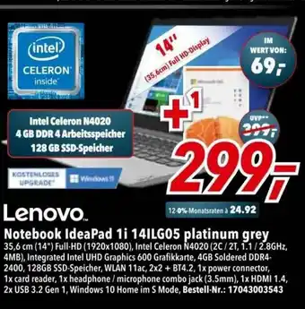 dodenhof Lenovo Notebook Ideapad 1i 14ilg05 Platinum Grey Angebot