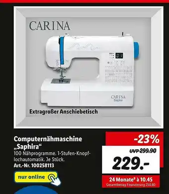 Lidl Computernähmaschine „saphira” Angebot