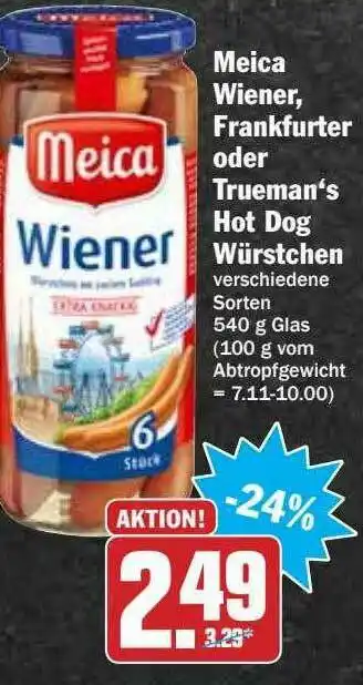 Hit Meica Wiener, Frankfurter Oder Trueman's Hot Dog Würstchen Angebot