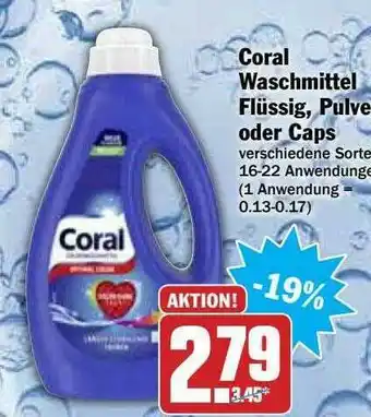 Hit Coral Waschmittel Flüssig, Pulver Oder Caps Angebot