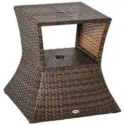 Netto Marken-Discount Outsunny Rattan-Gartentisch mit Sonnenschirm-Halterung braun 54 x 54 x 55 cm (LxBxH) Angebot