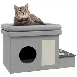 Netto Marken-Discount PawHut Katzenhaus mit Futternapf und Liegedach grau 78L x 48B x 49,5H cm Angebot