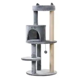 Netto Marken-Discount PawHut Katzenbaum 4 Stöckig mit Katzenversteck grau 48 x 48 x 104 cm (LxBxH) Angebot