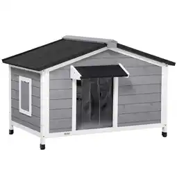 Netto Marken-Discount PawHut Hundehütte mit zu öffnendem Asphaltdach grau, weiß 109L x 79B x 72H cm Angebot