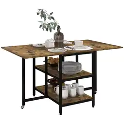 Netto Marken-Discount HOMCOM Klappesszimmertisch mit Rollen und 2 Ablageebenen braun 140L x 80B x 75H cm Angebot