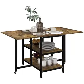 Netto Marken-Discount HOMCOM Klappesszimmertisch mit Rollen und 2 Ablageebenen braun 140L x 80B x 75H cm Angebot