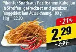 Mix Markt Pikanter Snack Aus Pazifischem Kabeljau In Streifen, Getrocknet Und Gesalzen Angebot