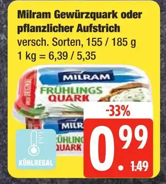 Edeka Milram gewürzquark oder pflanzlicher aufstrich Angebot