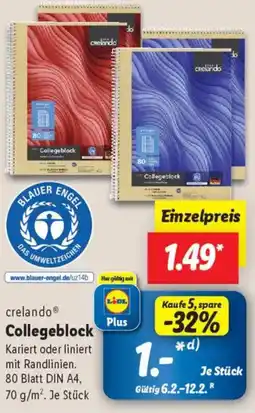 Lidl crelando Collegeblock Angebot