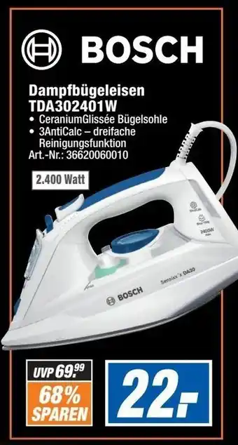 Expert Technomarkt Bosch Dampfbügeleisen TDA302401W Angebot