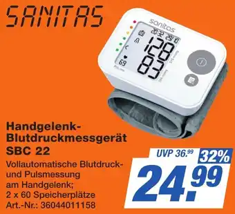 Expert Technomarkt SANITAS Handgelenk Blutdruckmessgerät SBC 22 Angebot
