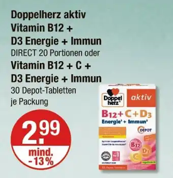 V Markt Doppelherz aktiv vitamin b12 + d3 energie + immun oder vitamin b12 + c + d3 energie + immun Angebot