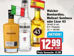 AEZ Walcher Bombardino, Molinari Sambuca oder Licor 43 Angebot