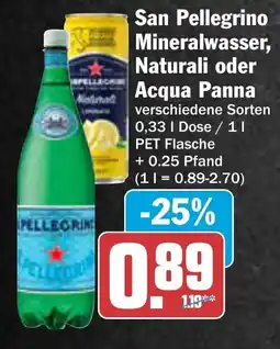 AEZ San Pellegrino Mineralwasser, Naturali oder Acqua Panna Angebot