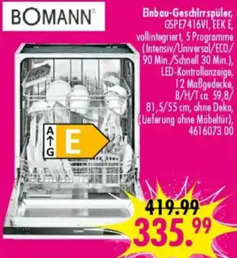 Möbel Boss BOMANN Einbau-Geschirrspüler Angebot