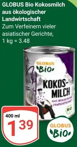 Globus GLOBUS Bio Kokosmilch aus ökologischer Landwirtschaft Angebot