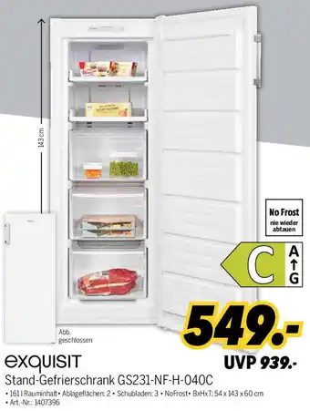 MEDIMAX Exquisit Stand-Gefrierschrank GS231-NF-H-040C Angebot