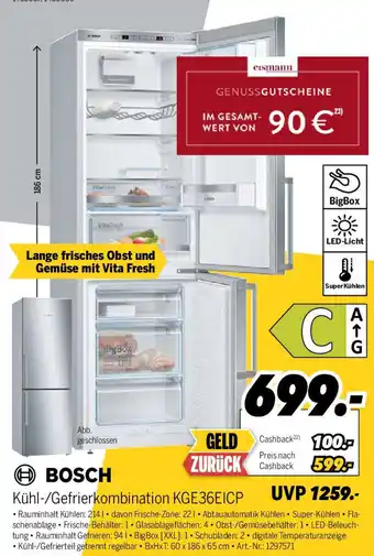 MEDIMAX BOSCH Kühl-/Gefrierkombination KGE36EICP Angebot