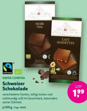 Biomarkt SWISS CONFISA Schweizer Schokolade Angebot