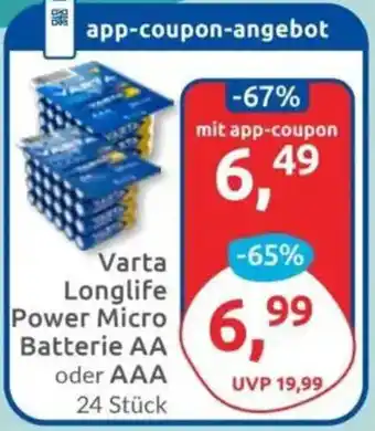 Budni Varta Longlife Power Micro Batterie AA oder AAA Angebot