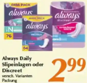 inkoop Always Daily Slipeinlagen oder Discreet Angebot