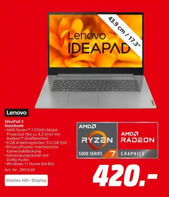 MediaMarkt Lenovo ideapad 3 notebook Angebot