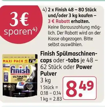 Rossmann Finish spülmaschinen-caps oder -tabs oder power pulver Angebot