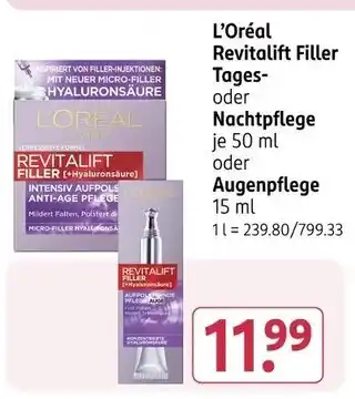 Rossmann L'oréal revitalift filler tages- oder nachtpflege oder augenpflege Angebot