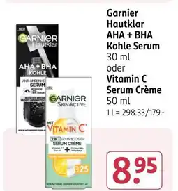 Rossmann Garnier hautklar aha + bha kohle serum oder vitamin c serum crème Angebot