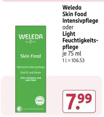 Rossmann Weleda skin food intensivpflege oder light feuchtigkeitspflege Angebot