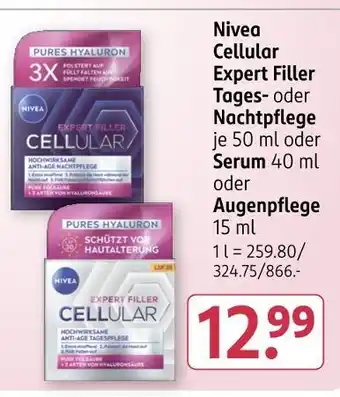 Rossmann Nivea cellular expert filler tages- oder nachtpflege oder serum oder augenpflege Angebot