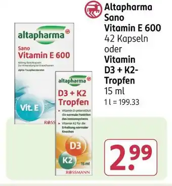 Rossmann Altapharma sano vitamin e 600 oder vitamin d3 + k2-tropfen Angebot