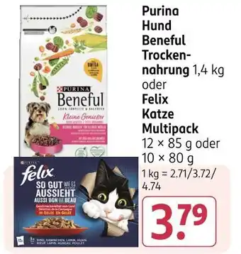 Rossmann Purina oder felix hund beneful trockennahrung oder katze multipack Angebot