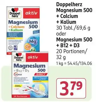 Rossmann Doppelherz magnesium 500 + calcium + kalium oder magnesium 500 + b12 + d3 Angebot