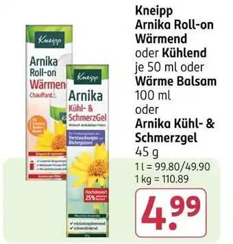 Rossmann Kneipp arnika roll-on wärmend oder kühlend, wärme balsam oder arnika kühl- & schmerzgel Angebot