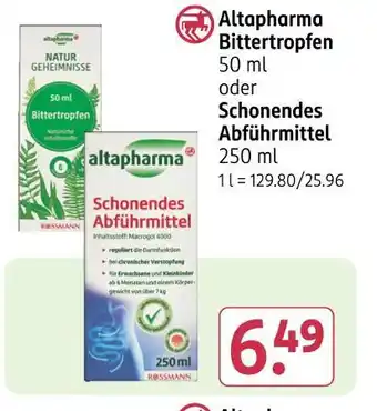 Rossmann Altapharma bittertropfen oder schonendes abführmittel Angebot