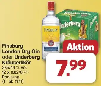 Famila Nord West Finsbury London Dry Gin oder Underberg Kräuterlikör Angebot