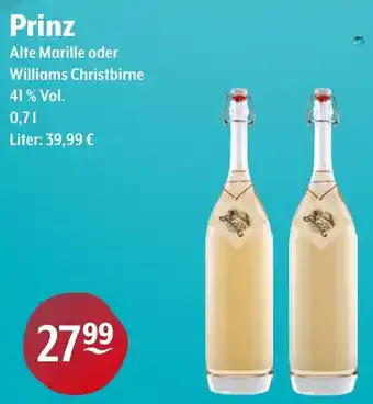 Trink und Spare Prinz Alte Marille oder Williams Christbirne Angebot