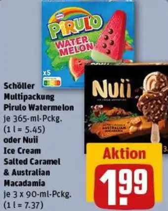 REWE Schöller Multipackung Pirulo Watermelon oder Nuii Ice Cream Salted Caramel & Australian Macadamia Angebot