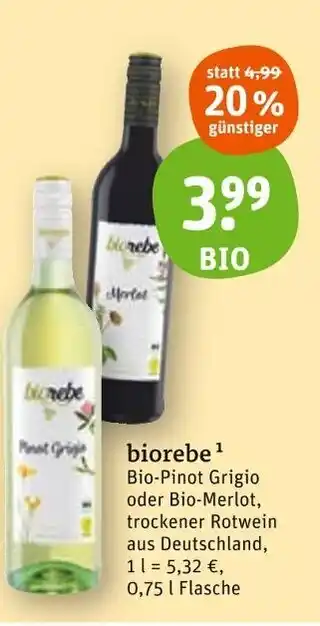 tegut Biorebe bio-pinot grigio oder bio-merlot Angebot