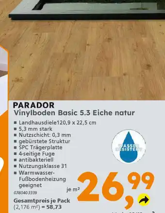 Globus Baumarkt PARADOR Vinylboden Basic 5.3 Eiche natur Angebot