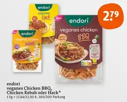 tegut Endori veganes chicken bbq, chicken kebab oder hack Angebot