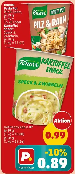 PENNY Knorr pasta pot pilz & rahm oder kartoffel snack speck & zwiebeln Angebot