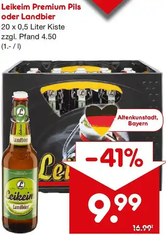 Netto Getränke Discount Leikeim Premium Pils oder Landbier Angebot