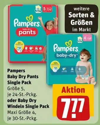 REWE Pampers baby dry pants single pack oder baby dry windeln single pack Angebot