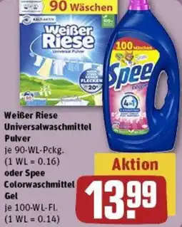 REWE Weißer Riese Universalwaschmittel Pulver oder Spee Colorwaschmittel Gel Angebot