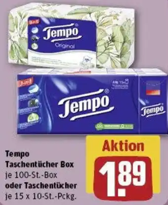 REWE Tempo Taschentücher Box oder Taschentücher Angebot