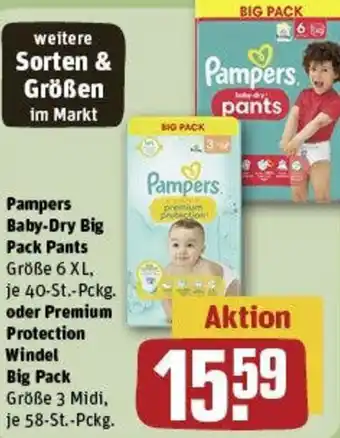 REWE Pampers Baby-Dry Big Pack Pants oder Premium Protection Windel Big Pack Angebot